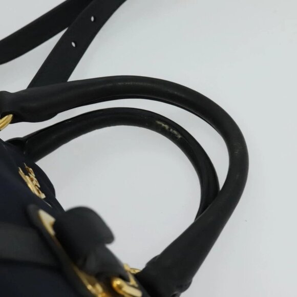PRADA Tote Bag Nylon 2way Navy Gold Auth PP893 - Picture 11 of 16